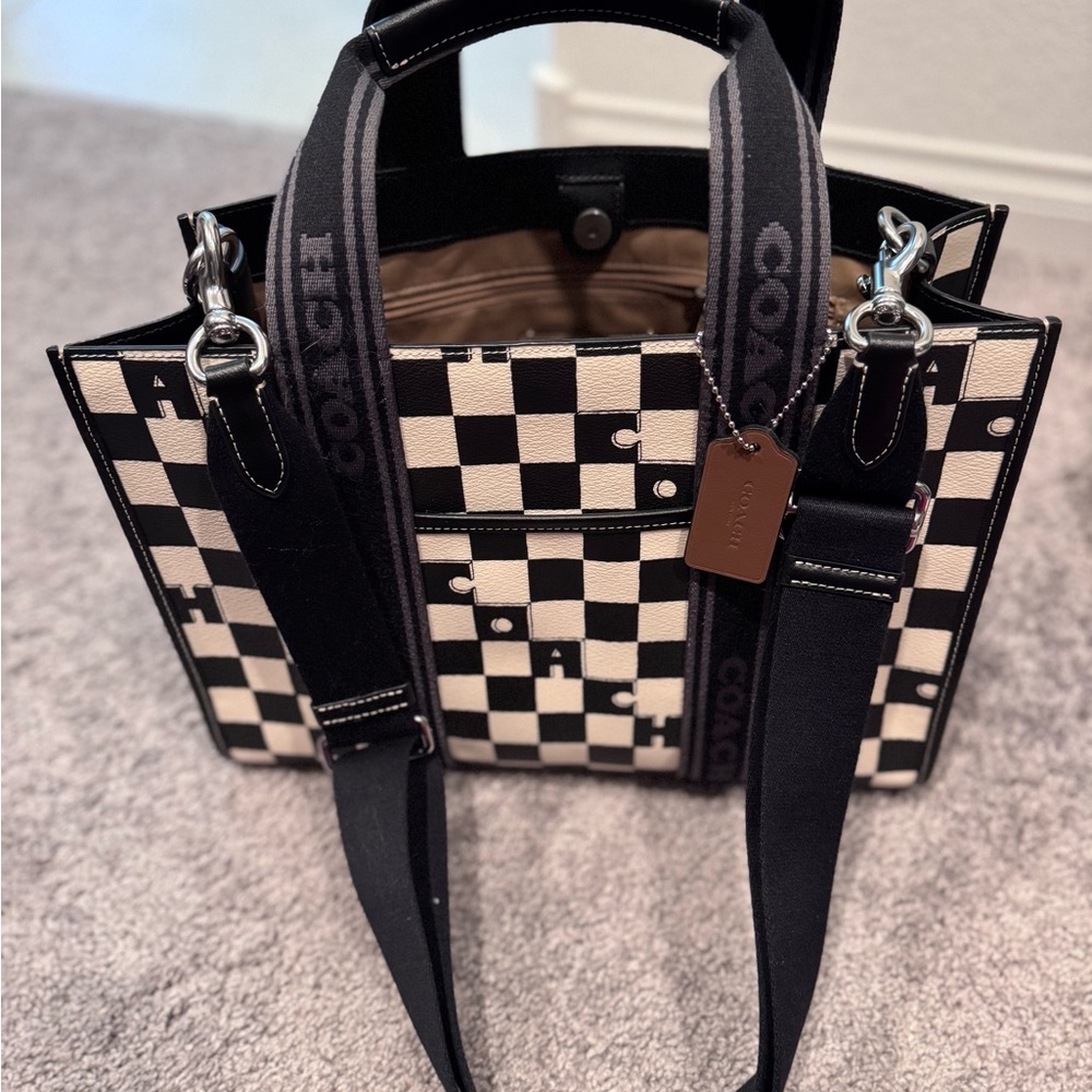 Coach Black and Cream Checkered Handbag